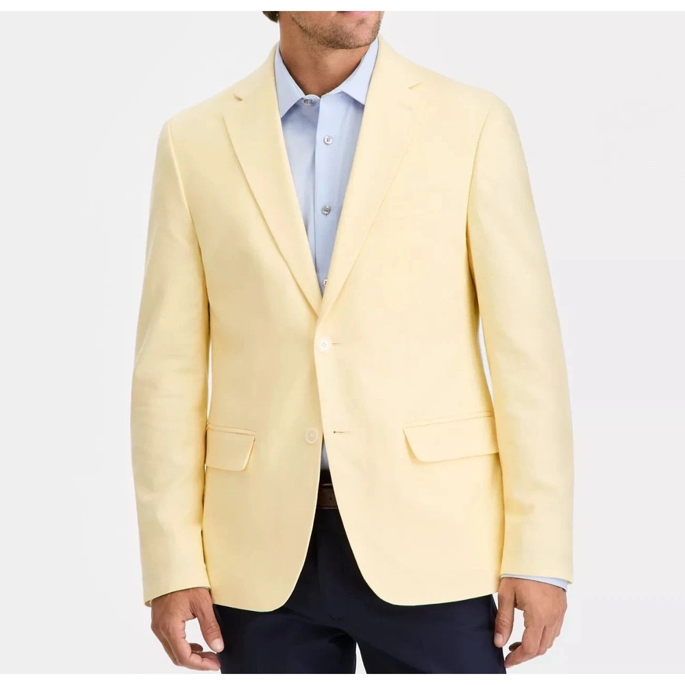Tommy Hilfiger Men's Modern-Fit Linen Blend Blazer Sport Coat 38S Ligth Yellow